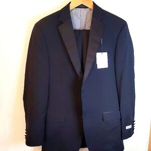 Calvin Klein Men's NWT evening tuxedo Black Suit 38R 32 Pants Wool Slim satin